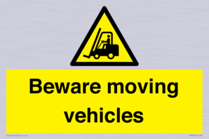Beware moving vehicles with Warning forklift symbol